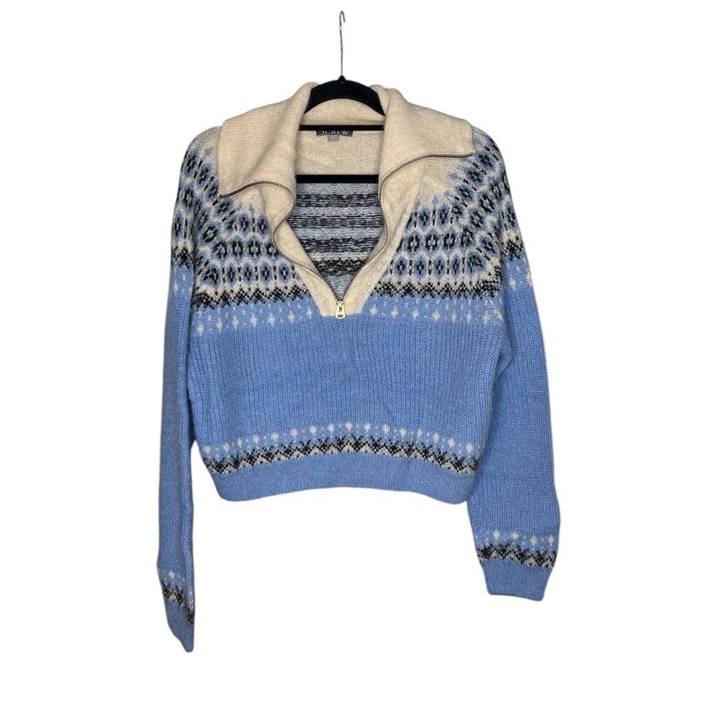 J. Crew fair isle half zip sweater in tundra buttercream alpaca and wool blend L - Picture 2 of 6